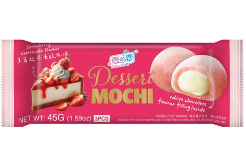 Mochi Yuki & Love saveur cheesecake fraise - Daifuku - 3 pièces (45 g) Mochi Yuki & Love saveur cheesecake fraise - Daifuku - 3 pièces (45 g)